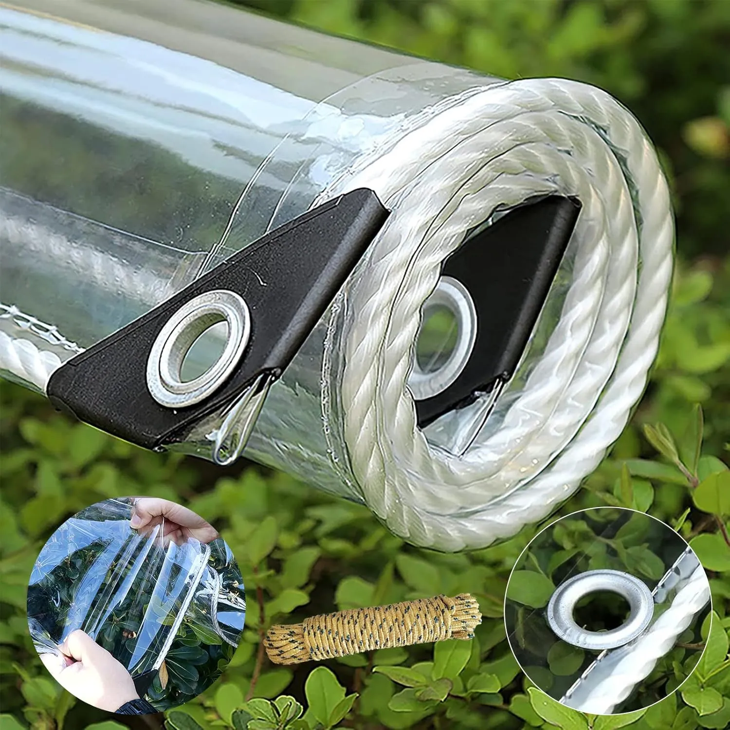 AHWEKR 8' x 20' Clear Vinyl Tarp - 0.35mm Clear PVC Tarp, with Grommets and Tying Rope - Duty Heavy Tear Resistant Cover for Camping, Plants Greenhouse, Cars, Patio and Pavilion