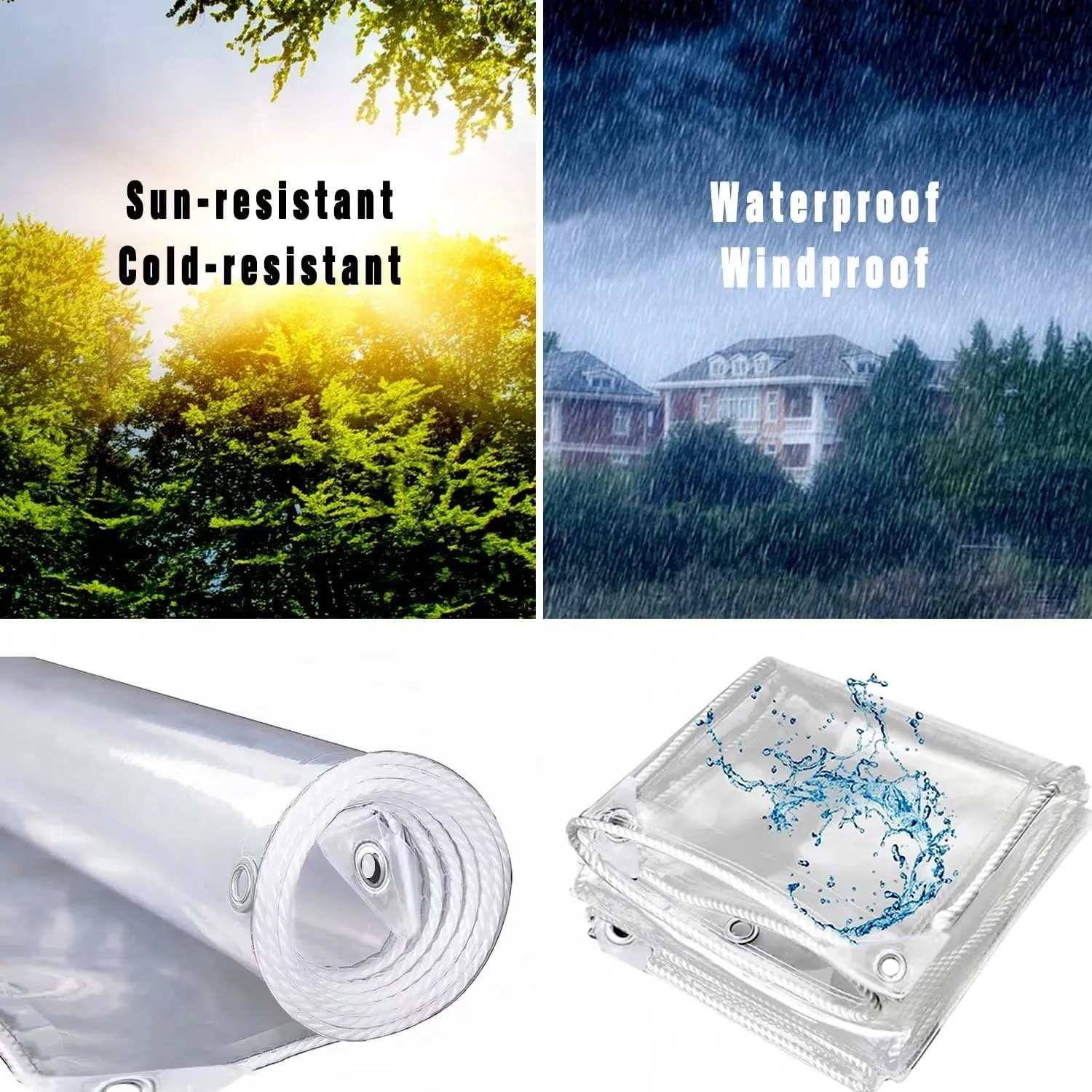 AHWEKR 8' x 20' Clear Vinyl Tarp - 0.35mm Clear PVC Tarp, with Grommets and Tying Rope - Duty Heavy Tear Resistant Cover for Camping, Plants Greenhouse, Cars, Patio and Pavilion