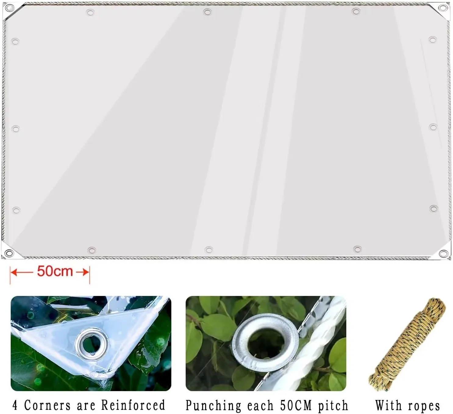 AHWEKR 8' x 20' Clear Vinyl Tarp - 0.35mm Clear PVC Tarp, with Grommets and Tying Rope - Duty Heavy Tear Resistant Cover for Camping, Plants Greenhouse, Cars, Patio and Pavilion