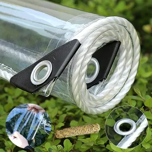 AHWEKR 8' x 20' Clear Vinyl Tarp - 0.35mm Clear PVC Tarp, with Grommets and Tying Rope - Duty Heavy Tear Resistant Cover for Camping, Plants Greenhouse, Cars, Patio and Pavilion