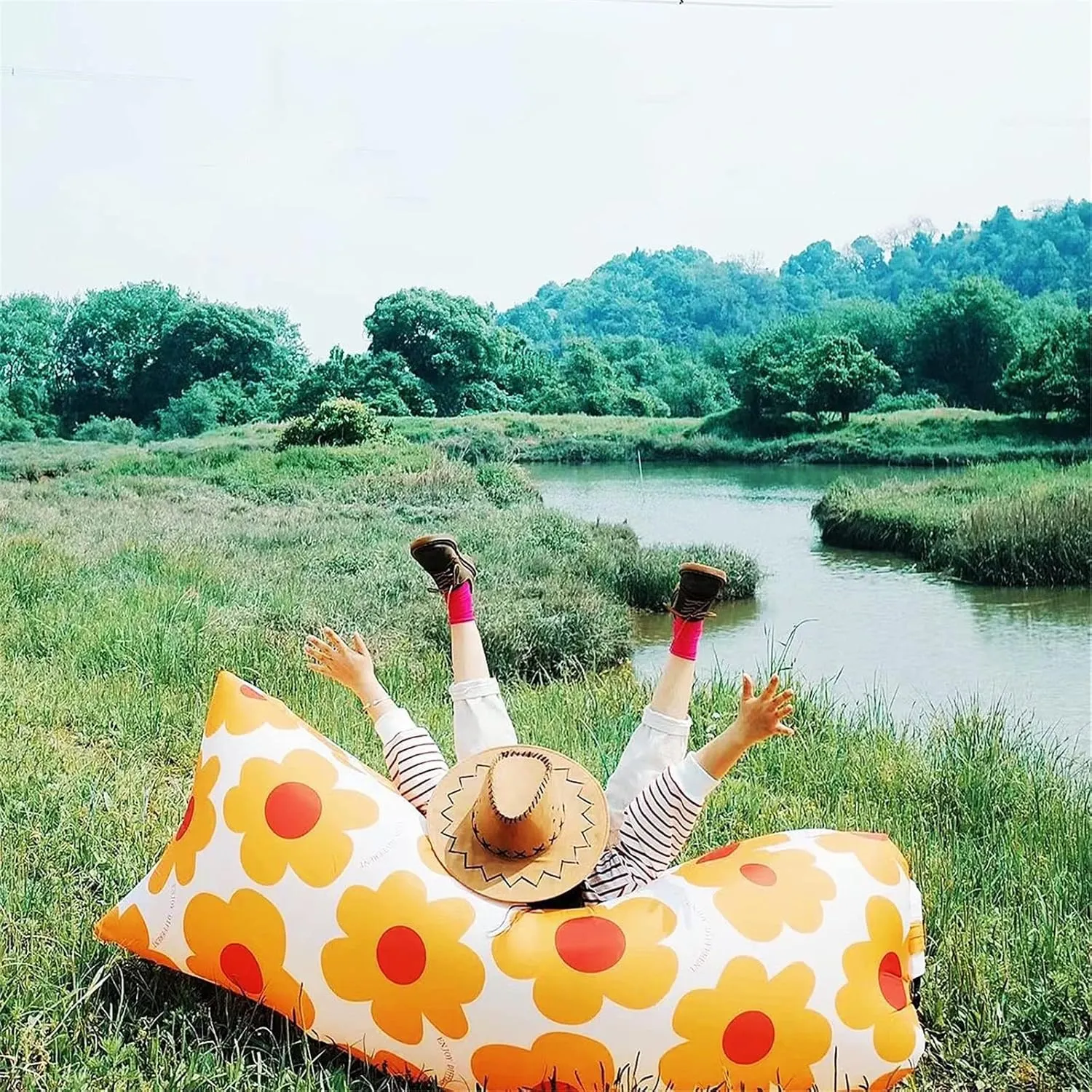 Air Couch Inflatable Lounger Inflatable Sofa Inflatable Lounger Air Sofa Hammock Portable Waterproof Anti-Air Leaking Design Couch for Backyard Lakeside Beach Picnic Camping