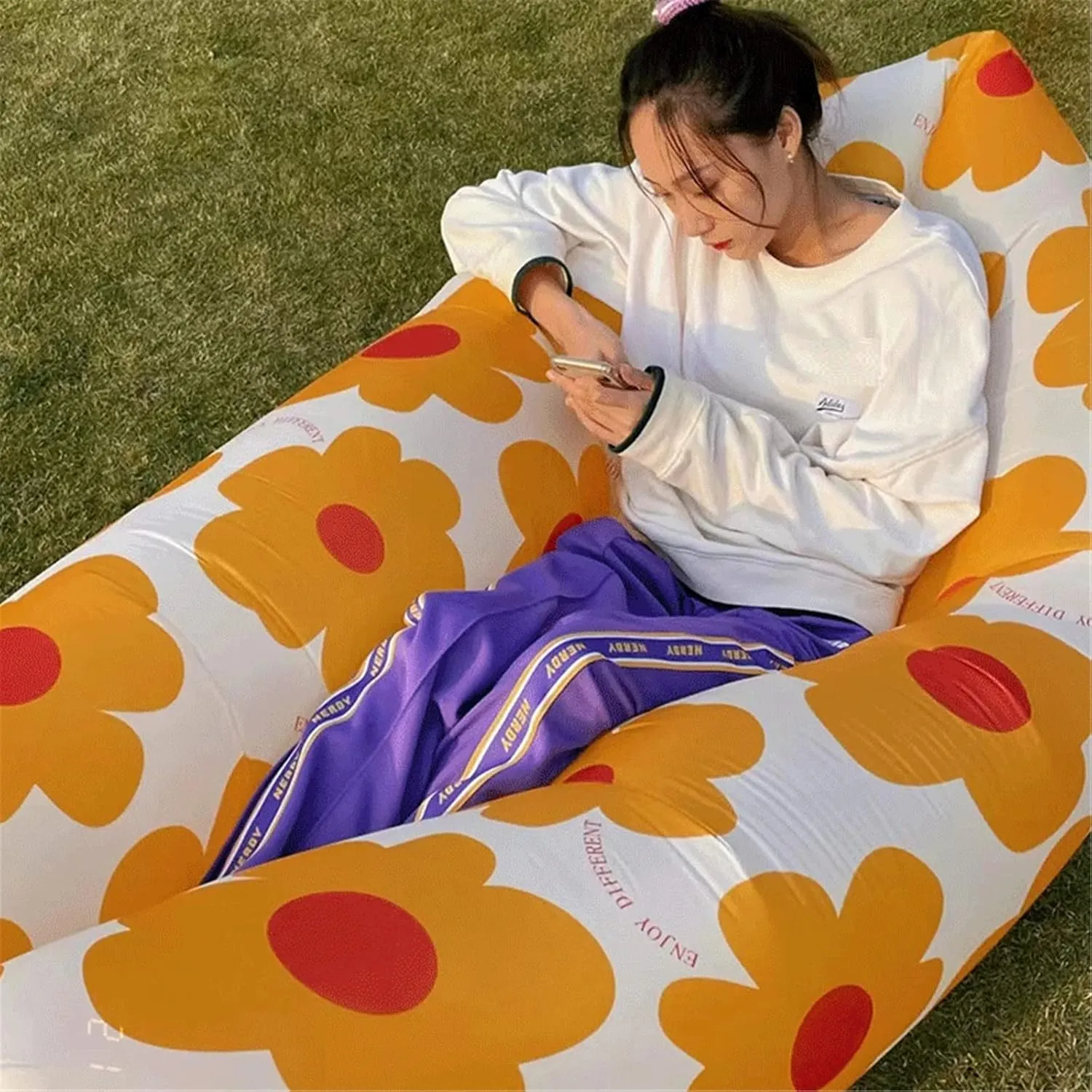 Air Couch Inflatable Lounger Inflatable Sofa Inflatable Lounger Air Sofa Hammock Portable Waterproof Anti-Air Leaking Design Couch for Backyard Lakeside Beach Picnic Camping