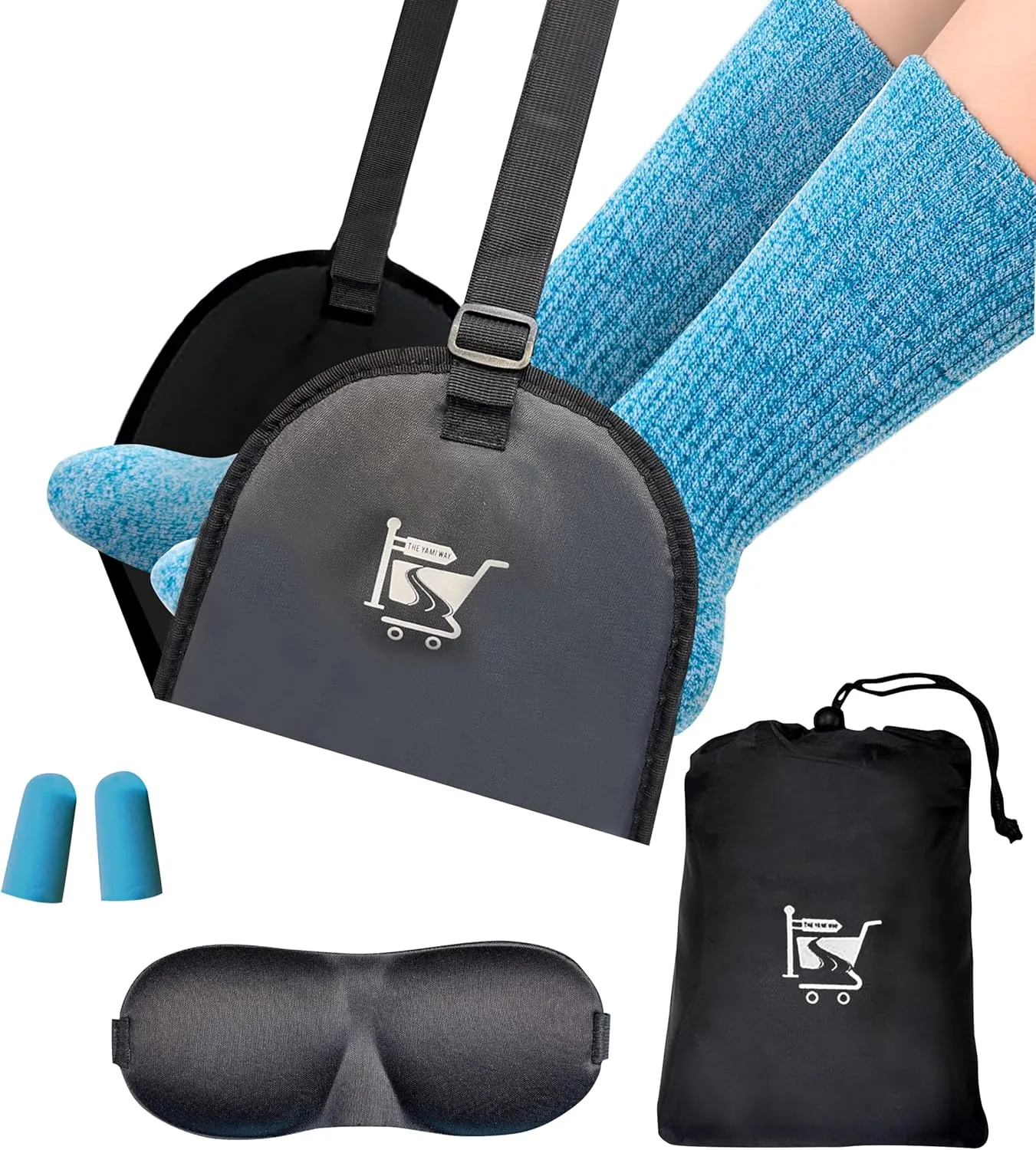 Airplane Foot Hammock with sleepmask and earplugs, Foot Hammock Airplane, Footrest Hammock, Airplane Footrest, Foot Rest Airplane, no Clashing Foot Hammock, Travel Foot Rest Dark Gray