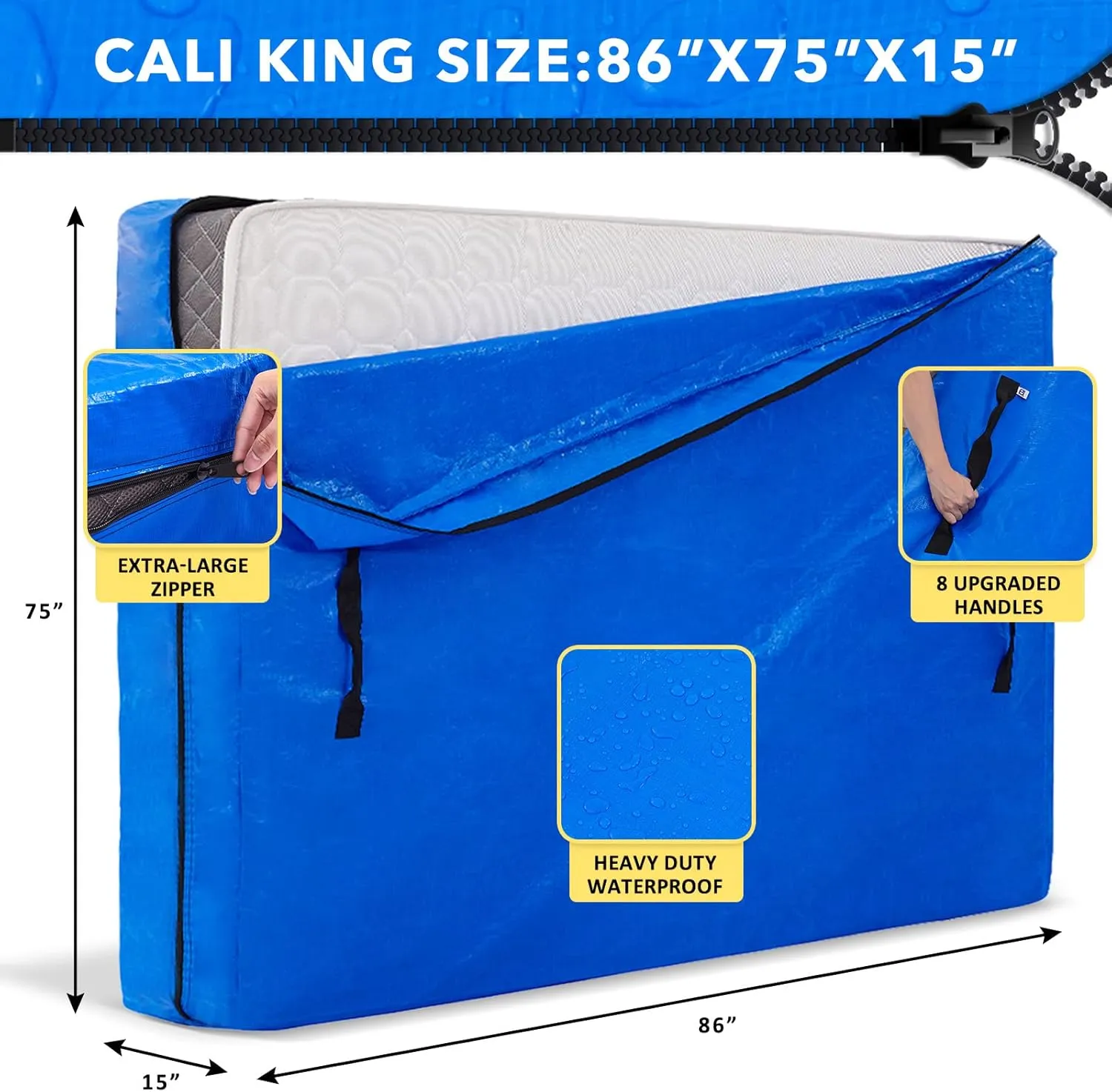 AlexHome Mattress Bag for Moving and Storage,Heavy Duty Tarp Reusable Mattress Storage Bag,Easy Carrier Mattress Moving Cover (Caliking Size)