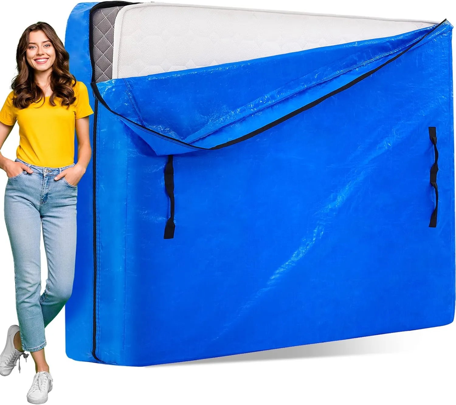 AlexHome Mattress Bag for Moving and Storage,Heavy Duty Tarp Reusable Mattress Storage Bag,Easy Carrier Mattress Moving Cover (Caliking Size)