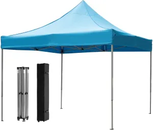 ALIMORDEN 10'X10' Outdoor Pop-up Canopy, Portable Terrace Straight Leg Awning with Wheeled Carrying Bag, Height Adjustable, Blue