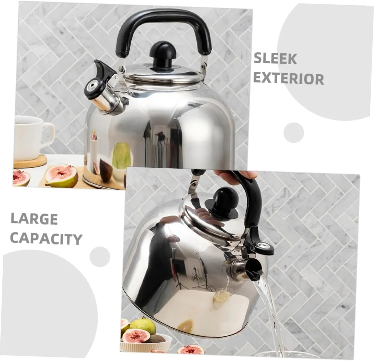 Alipis Kettle for Stove Top Large Capacity Stainless Steel Pot Quick Boil Heat Insulated Handle for Kitchen Camping