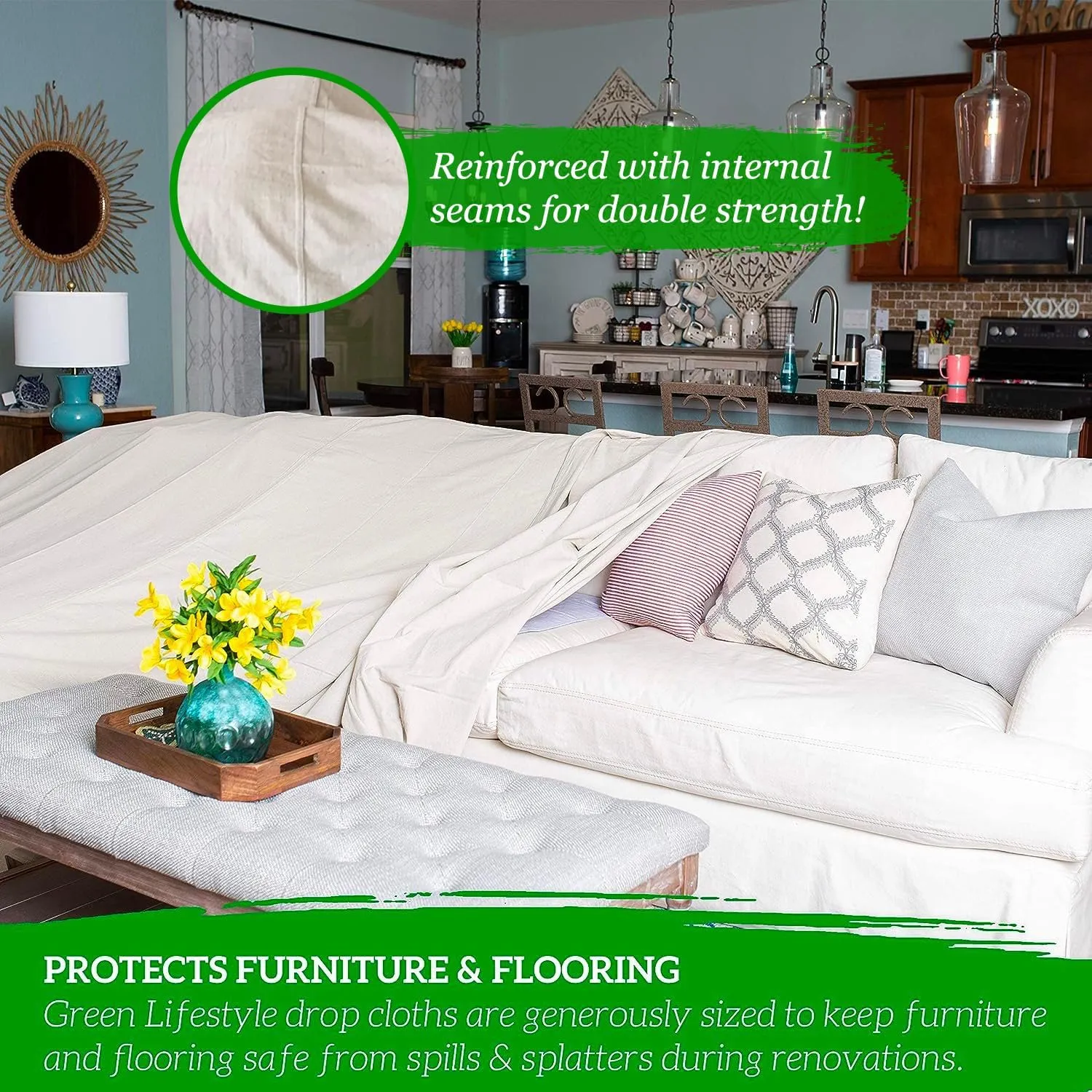 All Purpose Canvas Drop Cloth - Canvas Tarp, Fabric Drop Cloth Curtains, Drop Cloth for Painting, Floor & Furniture Protection, Painters Drop Cloth, Paint Drop Cloth (Canvas Sheet 4x12)