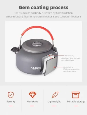 Alocs 0.8L Outdoor Kettle: With heat/corrosion/scratch-resistant coating. Anti-scald silicone handle. Lightweight and portable. For tourism, self-driving, picnics, mountaineering, fishing