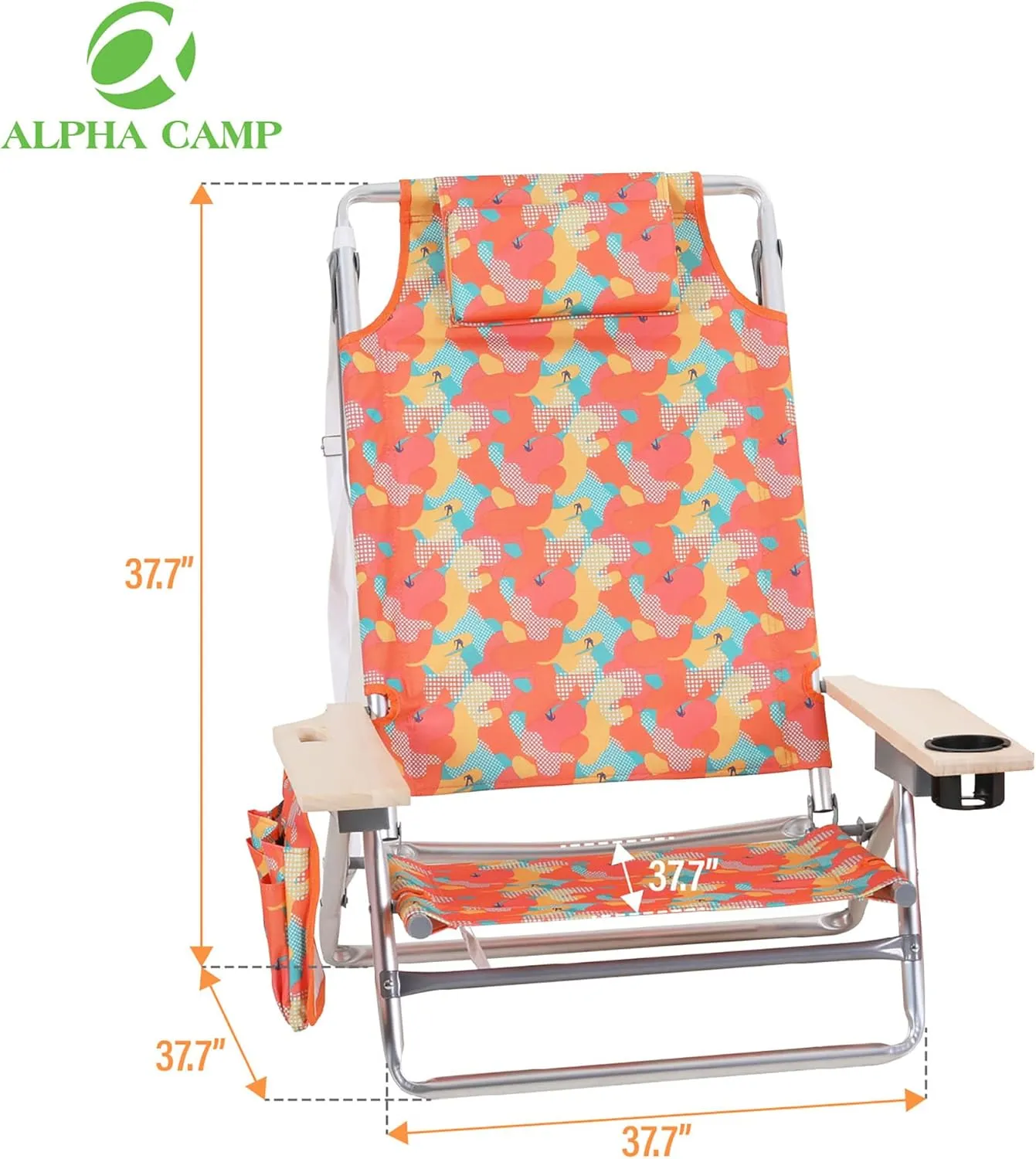 ALPHA CAMP Beach Chair With Cooler Bag Oversized Heavy Duty Steel Frame Support 250 LBS Collapsible Padded Camping Folding Chair with Cup Holder Quad Lumbar Back Chair Portable for Outdoor/Indoor，Camo