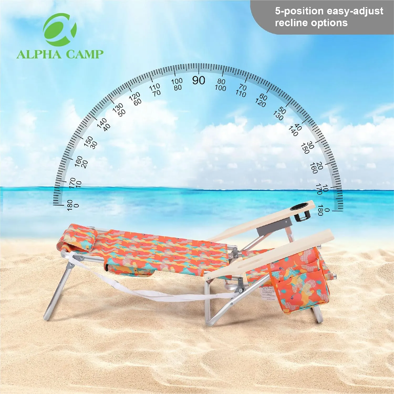 ALPHA CAMP Beach Chair With Cooler Bag Oversized Heavy Duty Steel Frame Support 250 LBS Collapsible Padded Camping Folding Chair with Cup Holder Quad Lumbar Back Chair Portable for Outdoor/Indoor，Camo