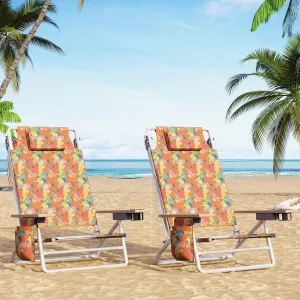 ALPHA CAMP Beach Chair With Cooler Bag Oversized Heavy Duty Steel Frame Support 250 LBS Collapsible Padded Camping Folding Chair with Cup Holder Quad Lumbar Back Chair Portable for Outdoor/Indoor，Camo