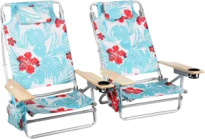 ALPHA CAMP Camping Folding Beach Chair Oversized Heavy Duty Steel Frame Support 250 LBS Collapsible Padded Arm Chair with Cup Holder Quad Lumbar Back Chair Portable for Outdoor/Indoor,Flower