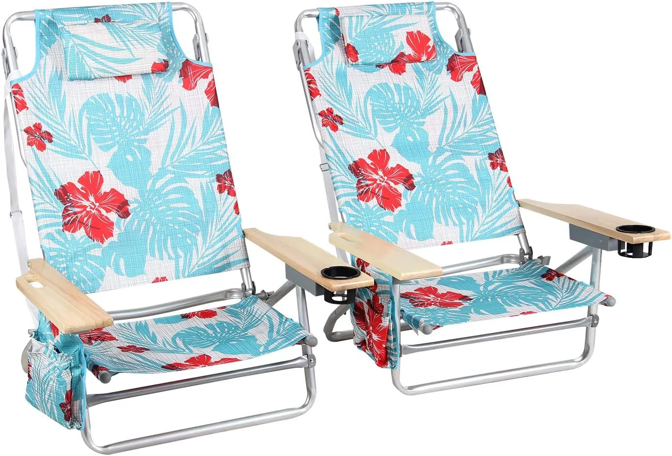 ALPHA CAMP Camping Folding Beach Chair Oversized Heavy Duty Steel Frame Support 250 LBS Collapsible Padded Arm Chair with Cup Holder Quad Lumbar Back Chair Portable for Outdoor/Indoor,Flower