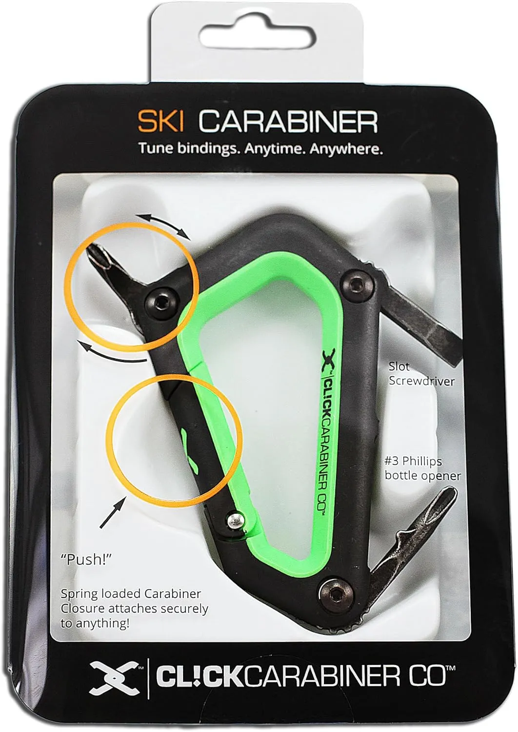 Alpine Ski Carabiner Tool (Neon Green)