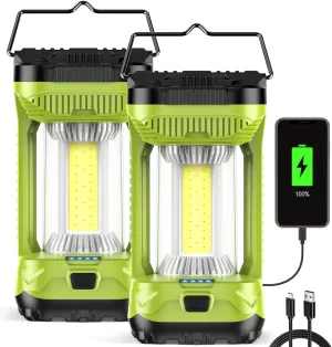AlpsWolf Camping Lantern Rechargeable, 1000LM 4 Light Modes Camping Light 4000mAh Rechargeable Lantern for Power Outages Portable Camping Lamp Camping Essentials for Emergency, Green, 2 Packs