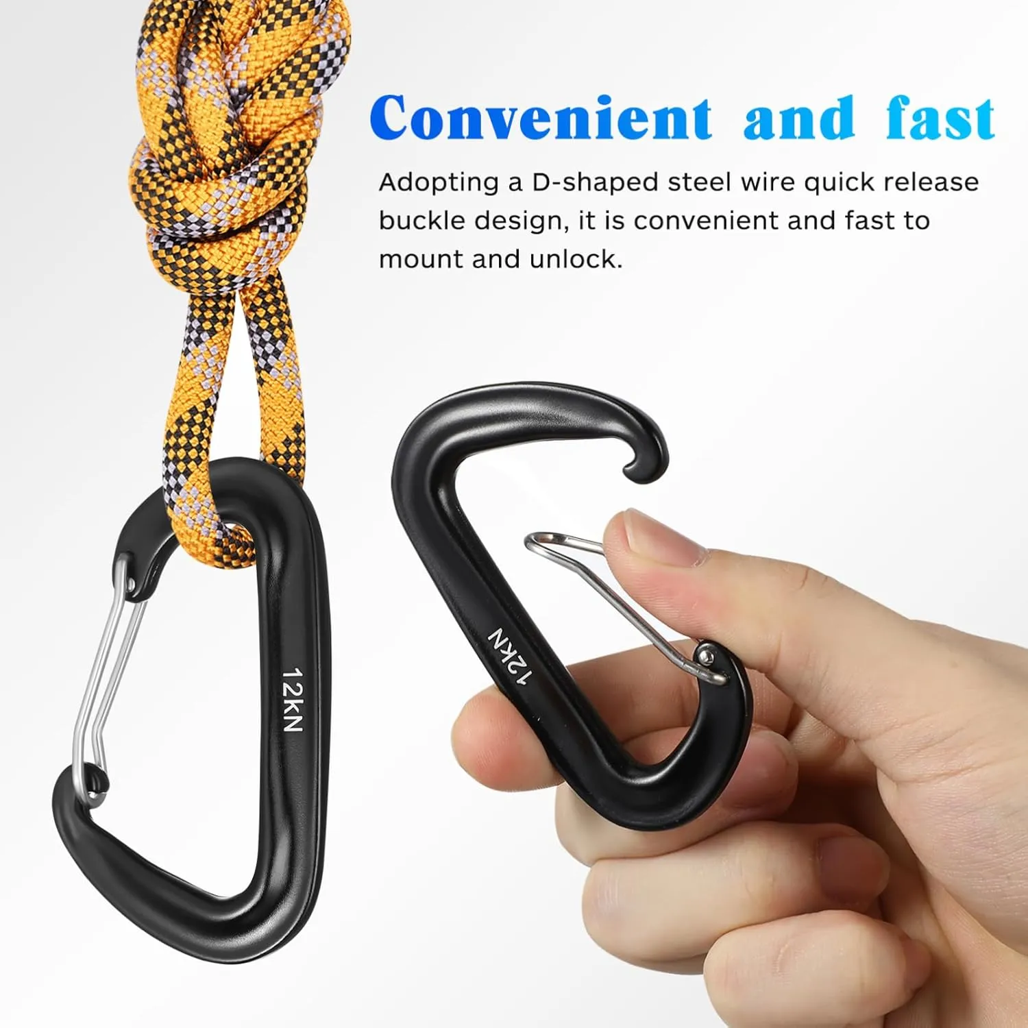 Aluminum Carabiner Clips 12kn Heavy Duty Spring Snap Hook Metal D Ring Carabiner Clips