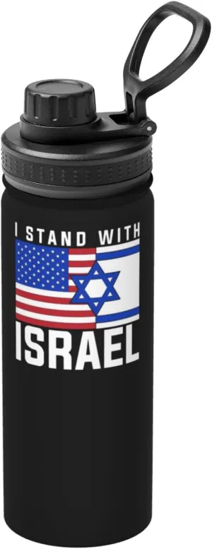 American I Stand with Israel USA Flag Stainless Steel Insulated Water Bottle: 18oz, Leak-Proof, Hot & Cold, Eco-Friendly