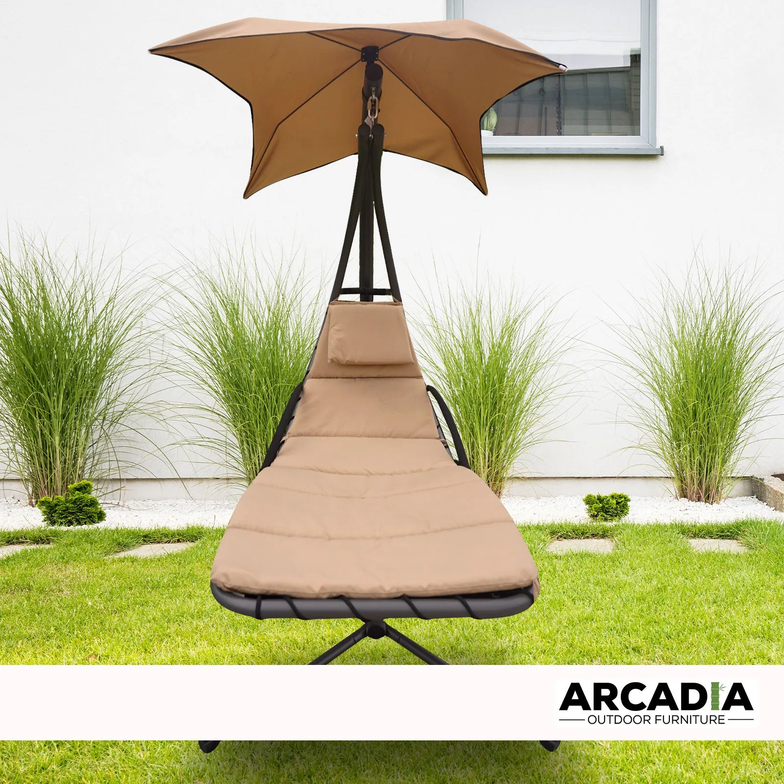 Arcadia Furniture Hammock Swing Chair Chaise Lounger Beige Waterproof Outdoor