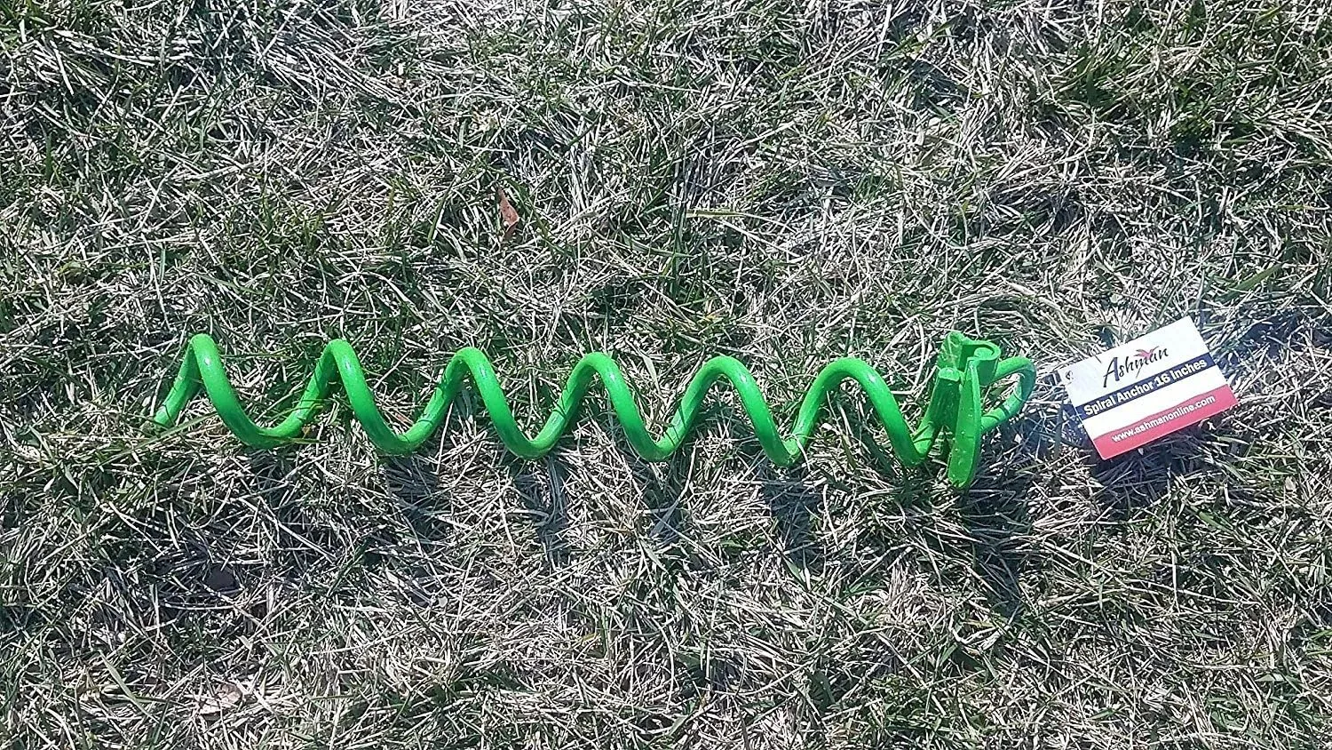 Ashman 16 Inch Spiral Ground Anchor Green Color - Ideal for Securing Animals, Tents, Canopies, Sheds, Car Ports, Swing Sets (Pack of 4)