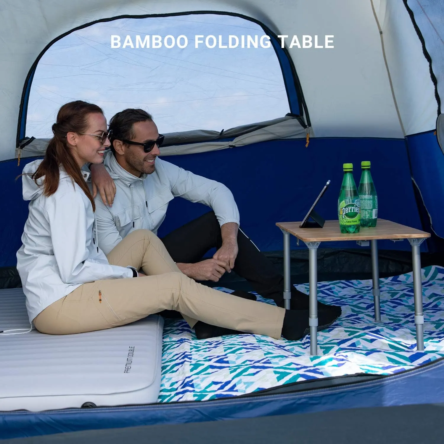 ATEPA Wooden Folding Table, Adjustable Height Folding Tables Environmental Bamboo Camping Table with Aluminum Legs Carry Bag for Travel Picnic Beach Fishing Outdoor Indoor, 1-2 Person