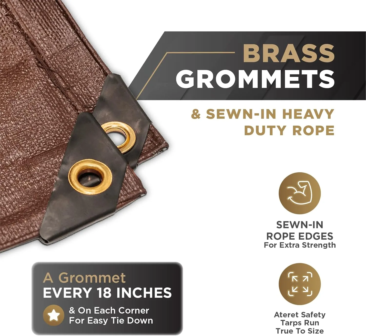ATERET 12' x 25' Super Heavy Duty 16 Mil Brown Poly Tarp Cover - UV Resistant, Thick Waterproof, Rip and Tear Proof Tarpaulin with Grommets and Reinforced Edges