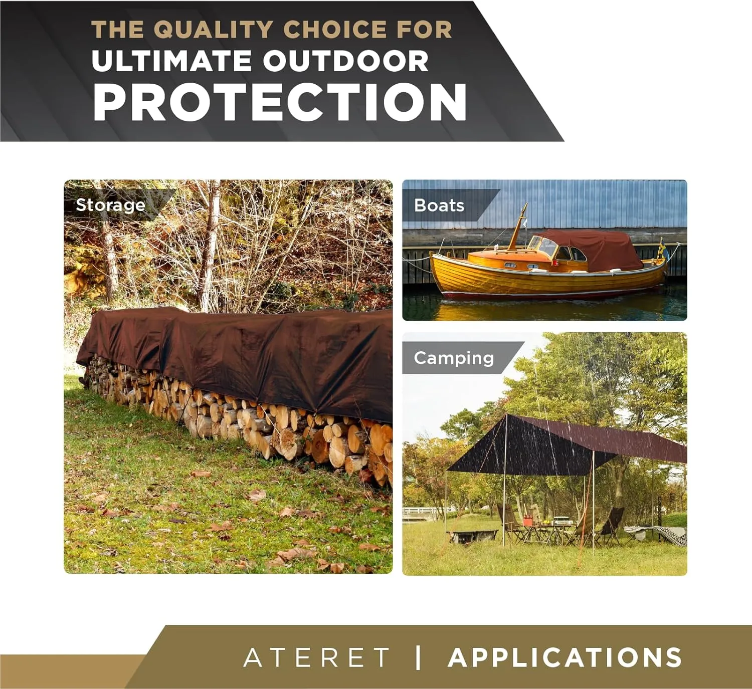 ATERET 12' x 25' Super Heavy Duty 16 Mil Brown Poly Tarp Cover - UV Resistant, Thick Waterproof, Rip and Tear Proof Tarpaulin with Grommets and Reinforced Edges