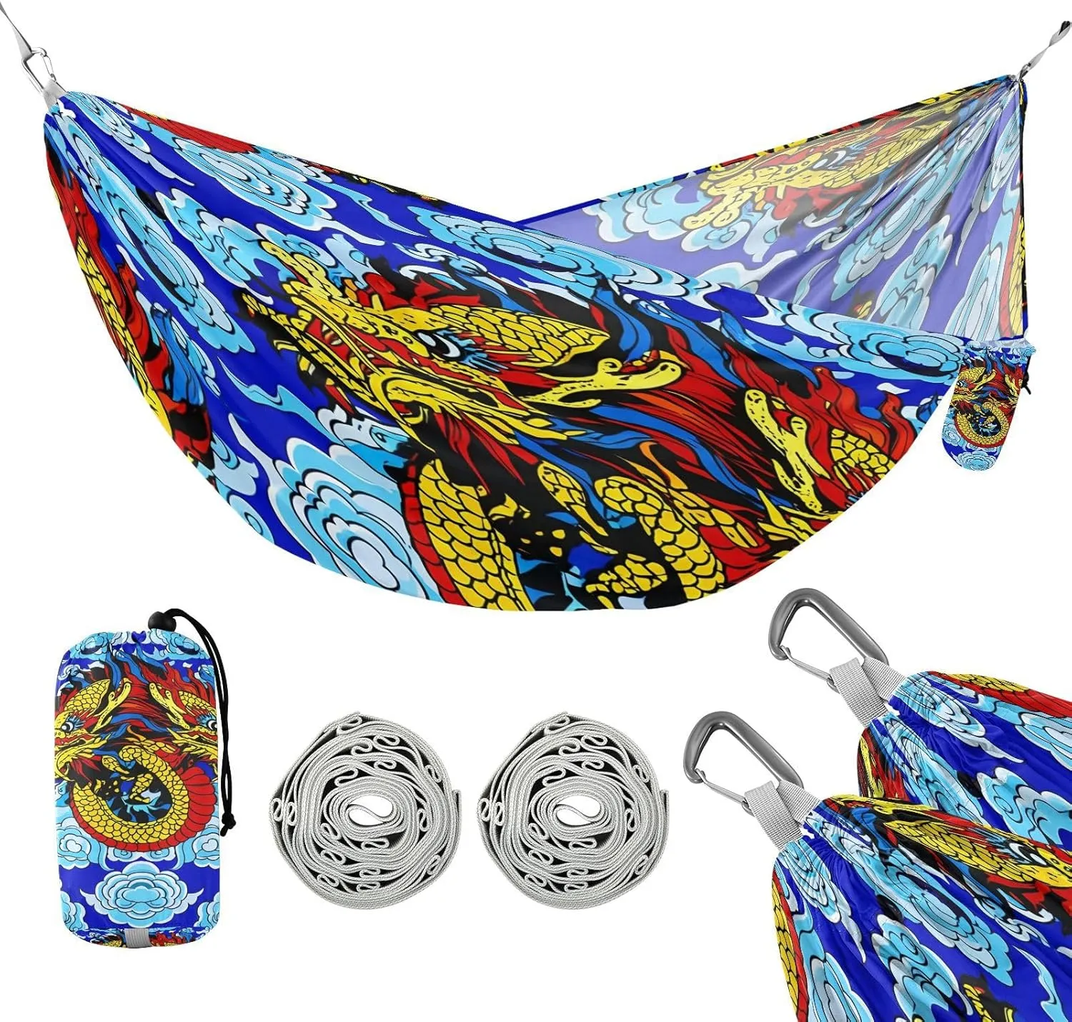 ATTX Asian Dragons Camping Hammock - Lightweight & Portable Hammocks, Heavy Duty 330lbs Capacity for Indoor, Hiking, Backpacking, Travel, Backyard, Beach#152