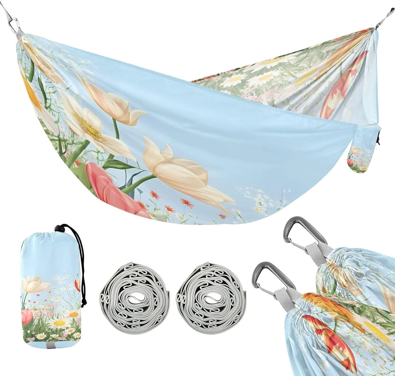 ATTX Beautiful Watercolor Tulip Camping Hammock - Lightweight & Portable Hammocks, Heavy Duty 330lbs Capacity for Indoor, Hiking, Backpacking, Travel, Backyard, Beach#54