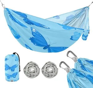 ATTX Blue Butterflies Camping Hammock - Lightweight & Portable Hammocks, Heavy Duty 330lbs Capacity for Indoor, Hiking, Backpacking, Travel, Backyard, Beach#549