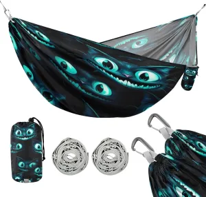 ATTX Blue Neon Cat Eye Camping Hammock - Lightweight & Portable Hammocks, Heavy Duty 330lbs Capacity for Indoor, Hiking, Backpacking, Travel, Backyard, Beach#243