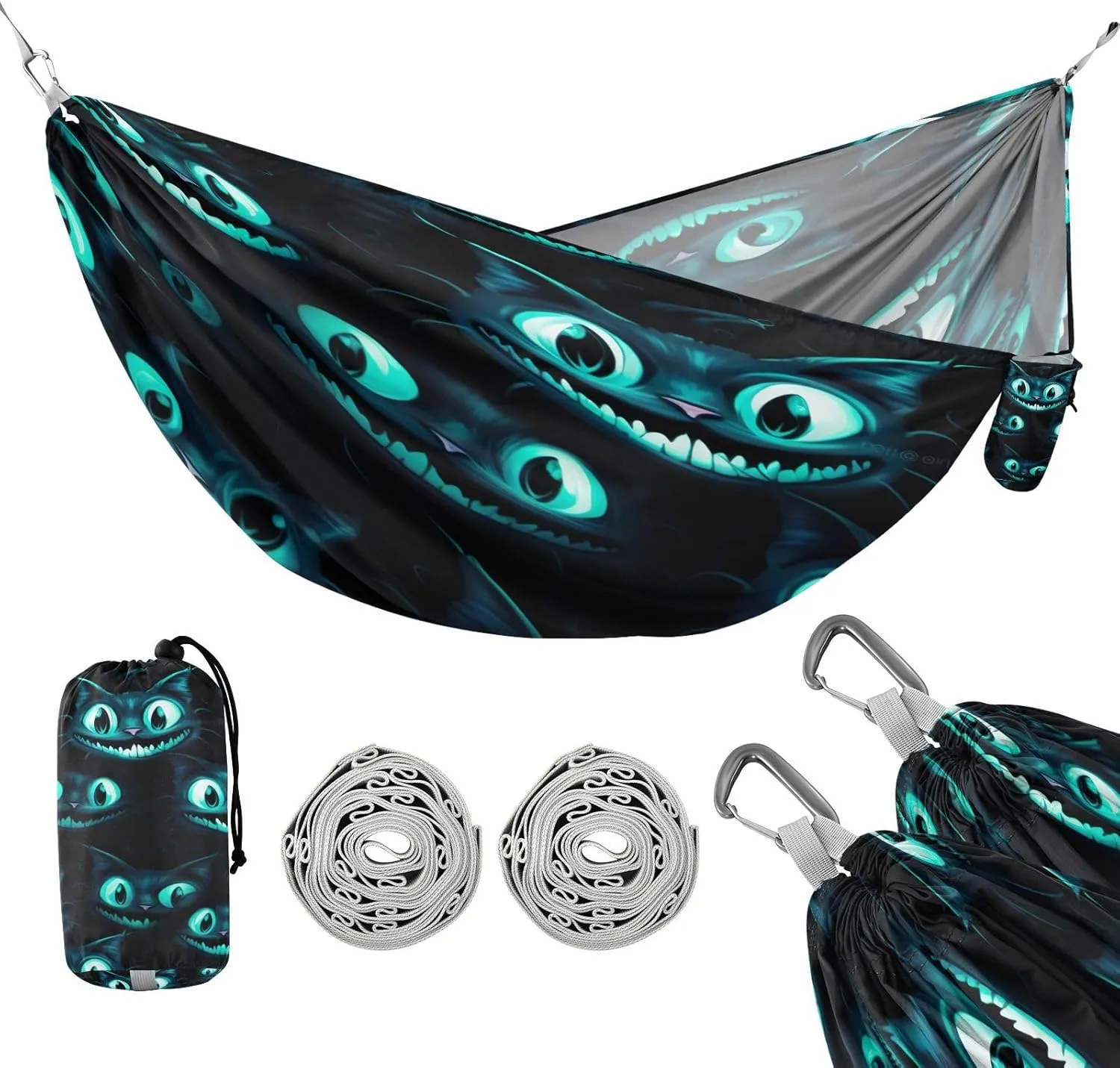 ATTX Blue Neon Cat Eye Camping Hammock - Lightweight & Portable Hammocks, Heavy Duty 330lbs Capacity for Indoor, Hiking, Backpacking, Travel, Backyard, Beach#243