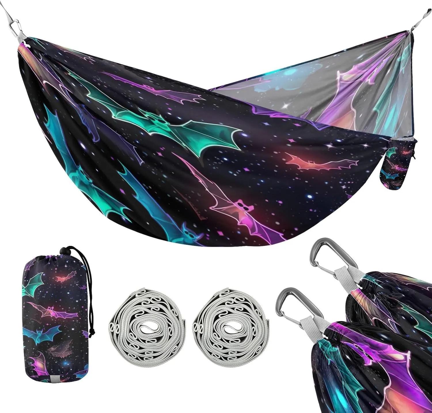 ATTX Colorful Bat Camping Hammock - Lightweight & Portable Hammocks, Heavy Duty 330lbs Capacity for Indoor, Hiking, Backpacking, Travel, Backyard, Beach#430