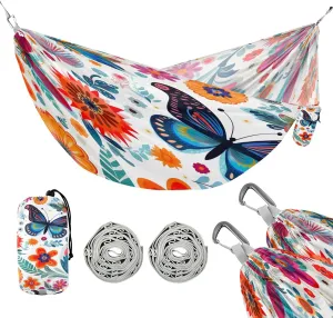 ATTX Colorful Butterflies Camping Hammock - Lightweight & Portable Hammocks, Heavy Duty 330lbs Capacity for Indoor, Hiking, Backpacking, Travel, Backyard, Beach#248