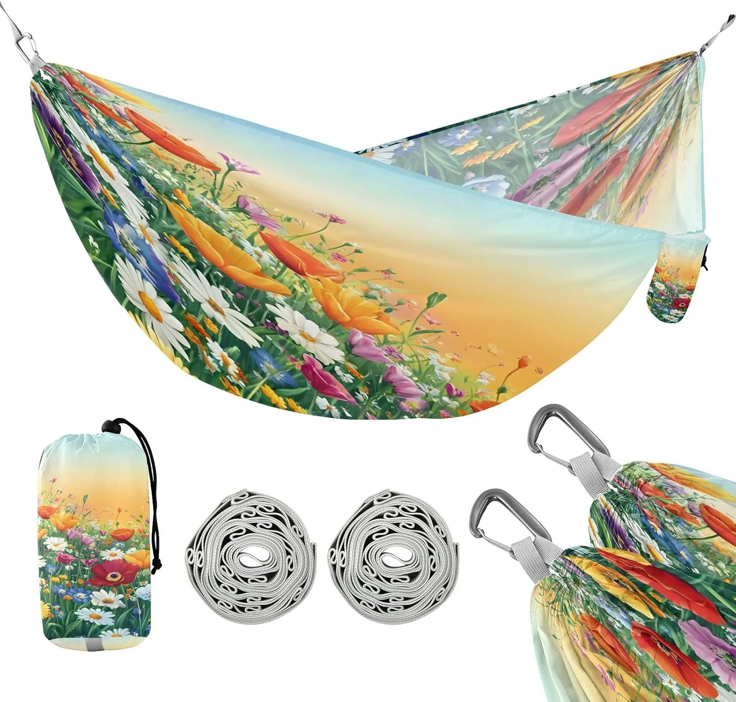 ATTX Colorful Flowers Camping Hammock - Lightweight & Portable Hammocks, Heavy Duty 330lbs Capacity for Indoor, Hiking, Backpacking, Travel, Backyard, Beach#523