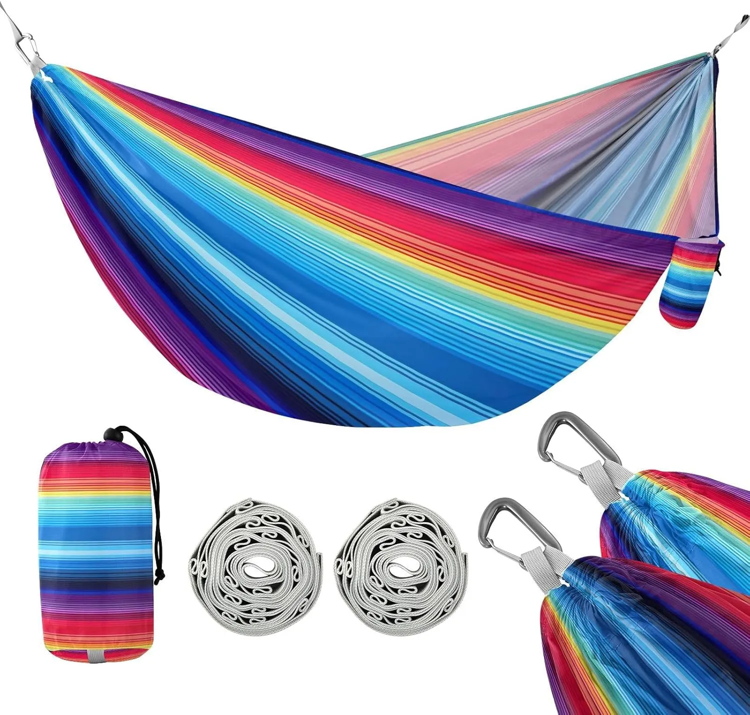 ATTX Colorful Mexico Stripe Camping Hammock - Lightweight & Portable Hammocks, Heavy Duty 330lbs Capacity for Indoor, Hiking, Backpacking, Travel, Backyard, Beach#441