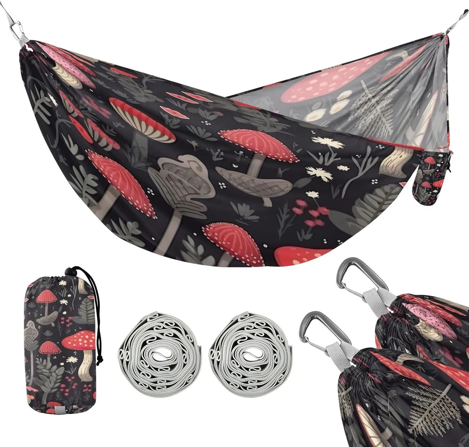 ATTX Colorful Mushrooms Camping Hammock - Lightweight & Portable Hammocks, Heavy Duty 330lbs Capacity for Indoor, Hiking, Backpacking, Travel, Backyard, Beach#275