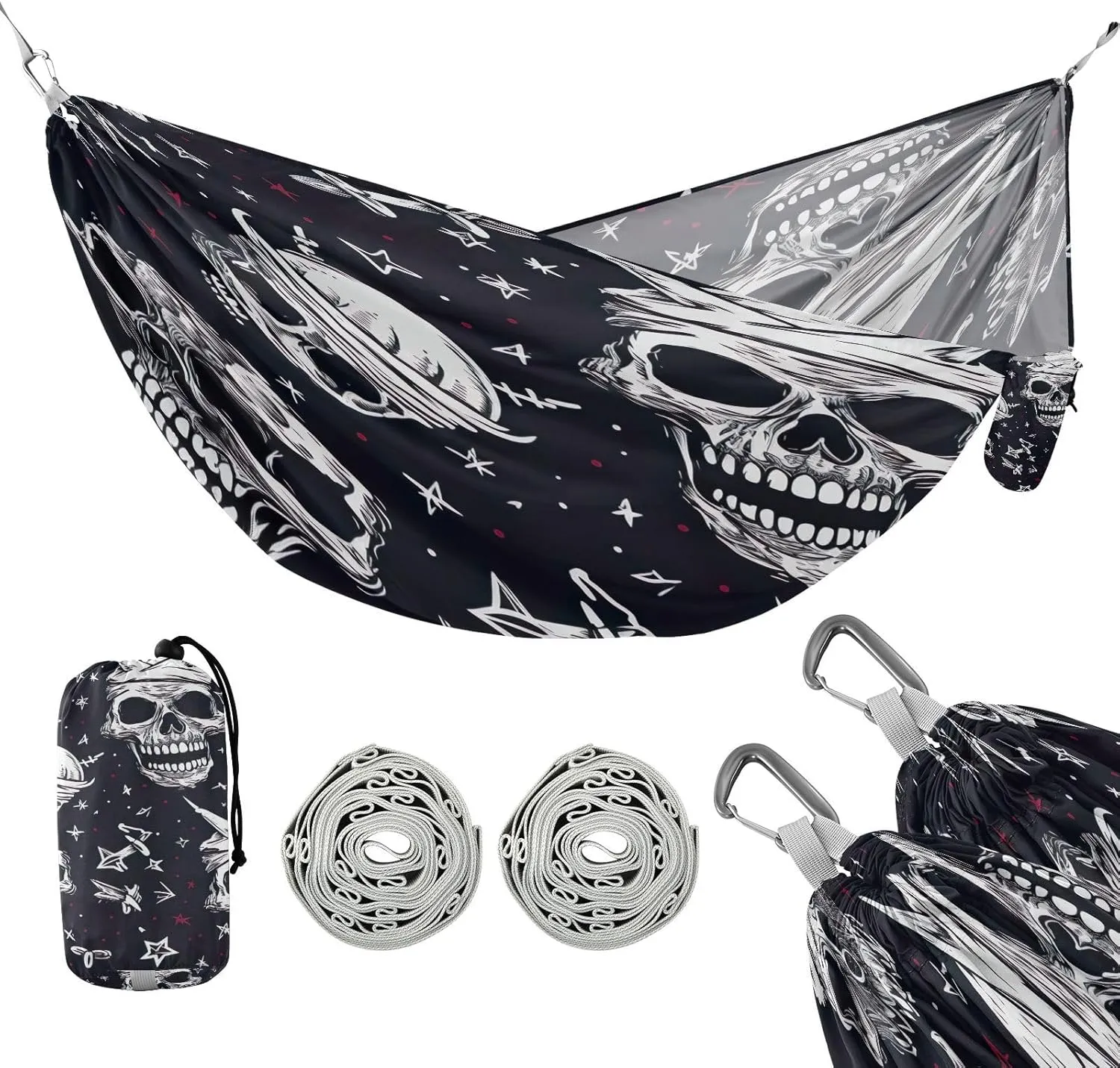 ATTX Colorful Skull Pattern Camping Hammock - Lightweight & Portable Hammocks, Heavy Duty 330lbs Capacity for Indoor, Hiking, Backpacking, Travel, Backyard, Beach#281