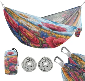 ATTX Colorful Wildflowers Camping Hammock - Lightweight & Portable Hammocks, Heavy Duty 330lbs Capacity for Indoor, Hiking, Backpacking, Travel, Backyard, Beach#449