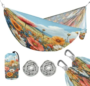 ATTX Colorful Wildflowers Camping Hammock - Lightweight & Portable Hammocks, Heavy Duty 330lbs Capacity for Indoor, Hiking, Backpacking, Travel, Backyard, Beach#451