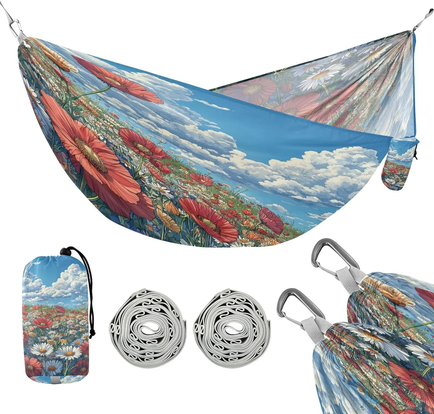ATTX Colorful Wildflowers Camping Hammock - Lightweight & Portable Hammocks, Heavy Duty 330lbs Capacity for Indoor, Hiking, Backpacking, Travel, Backyard, Beach#452