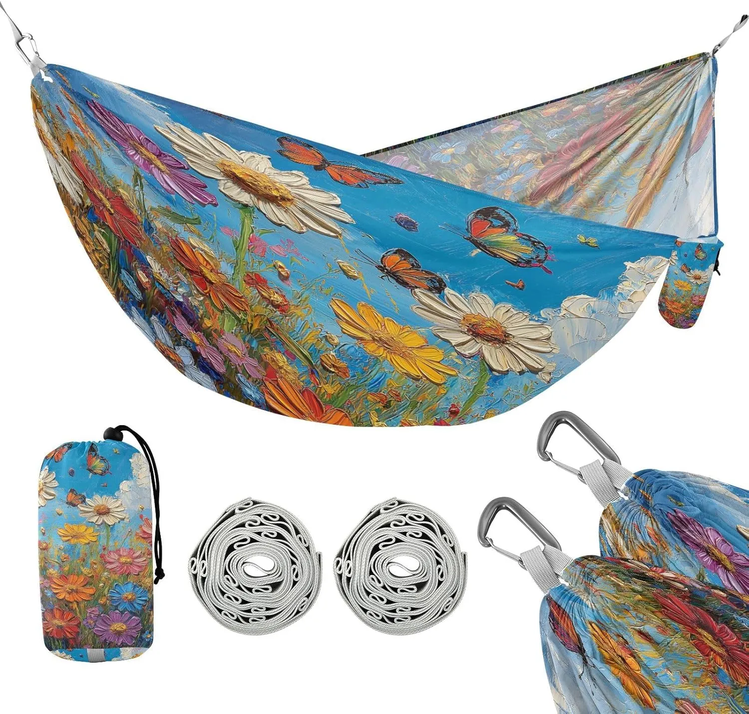 ATTX Colorful Wildflowers Meadow Camping Hammock - Lightweight & Portable Hammocks, Heavy Duty 330lbs Capacity for Indoor, Hiking, Backpacking, Travel, Backyard, Beach#599