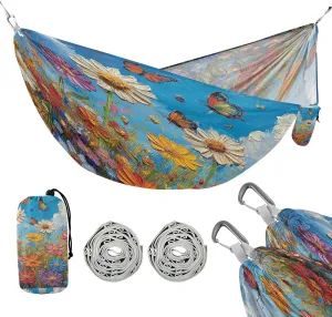 ATTX Colorful Wildflowers Meadow Camping Hammock - Lightweight & Portable Hammocks, Heavy Duty 330lbs Capacity for Indoor, Hiking, Backpacking, Travel, Backyard, Beach#599