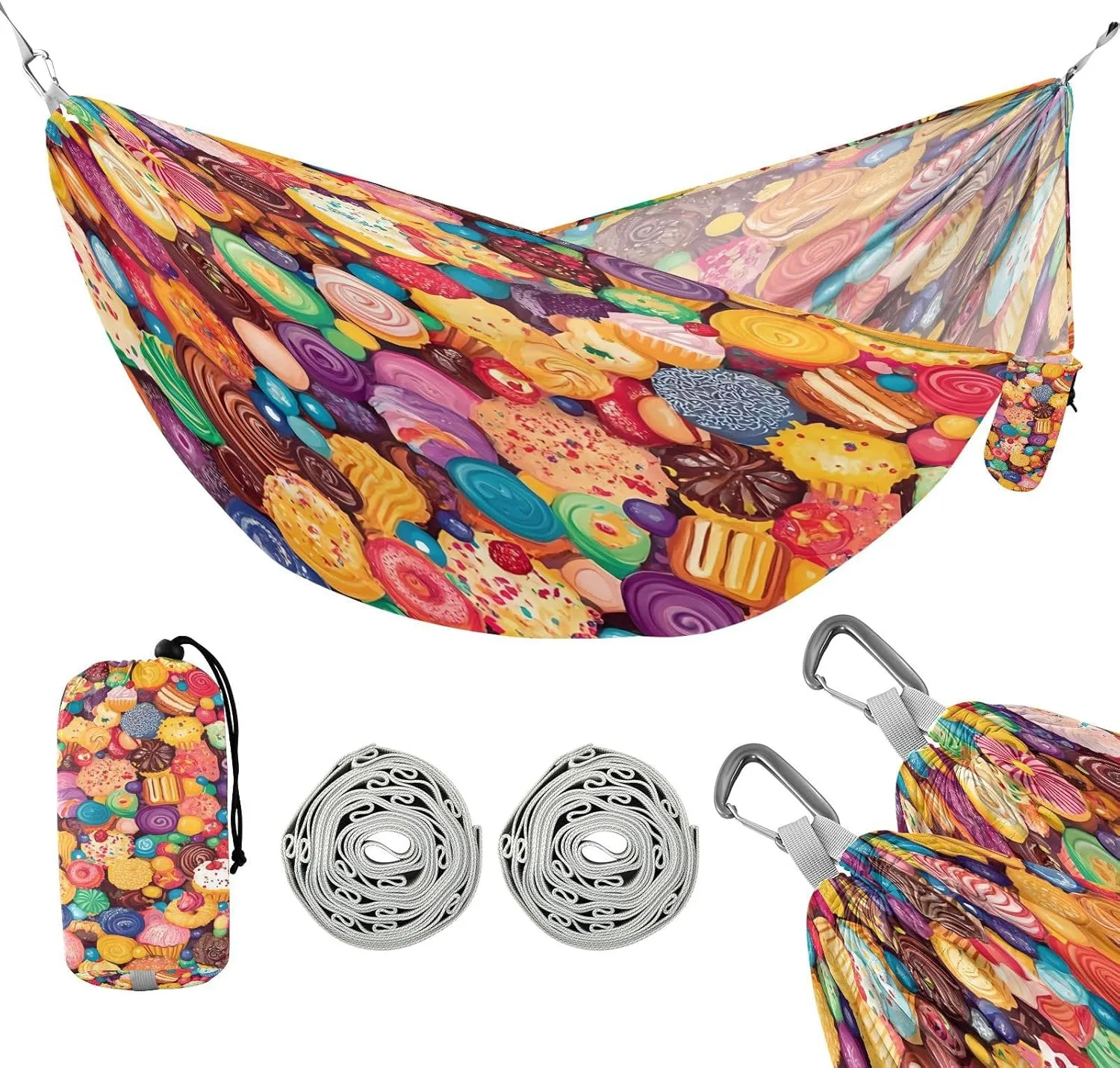 ATTX Cupcakes Cookies Camping Hammock - Lightweight & Portable Hammocks, Heavy Duty 330lbs Capacity for Indoor, Hiking, Backpacking, Travel, Backyard, Beach#561