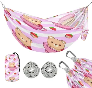 ATTX Cute Kawaii Bears Camping Hammock - Lightweight & Portable Hammocks, Heavy Duty 330lbs Capacity for Indoor, Hiking, Backpacking, Travel, Backyard, Beach#201
