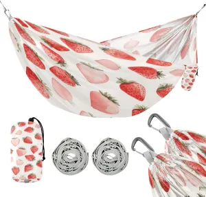 ATTX Cute Watercolor Strawberry Camping Hammock - Lightweight & Portable Hammocks, Heavy Duty 330lbs Capacity for Indoor, Hiking, Backpacking, Travel, Backyard, Beach#139