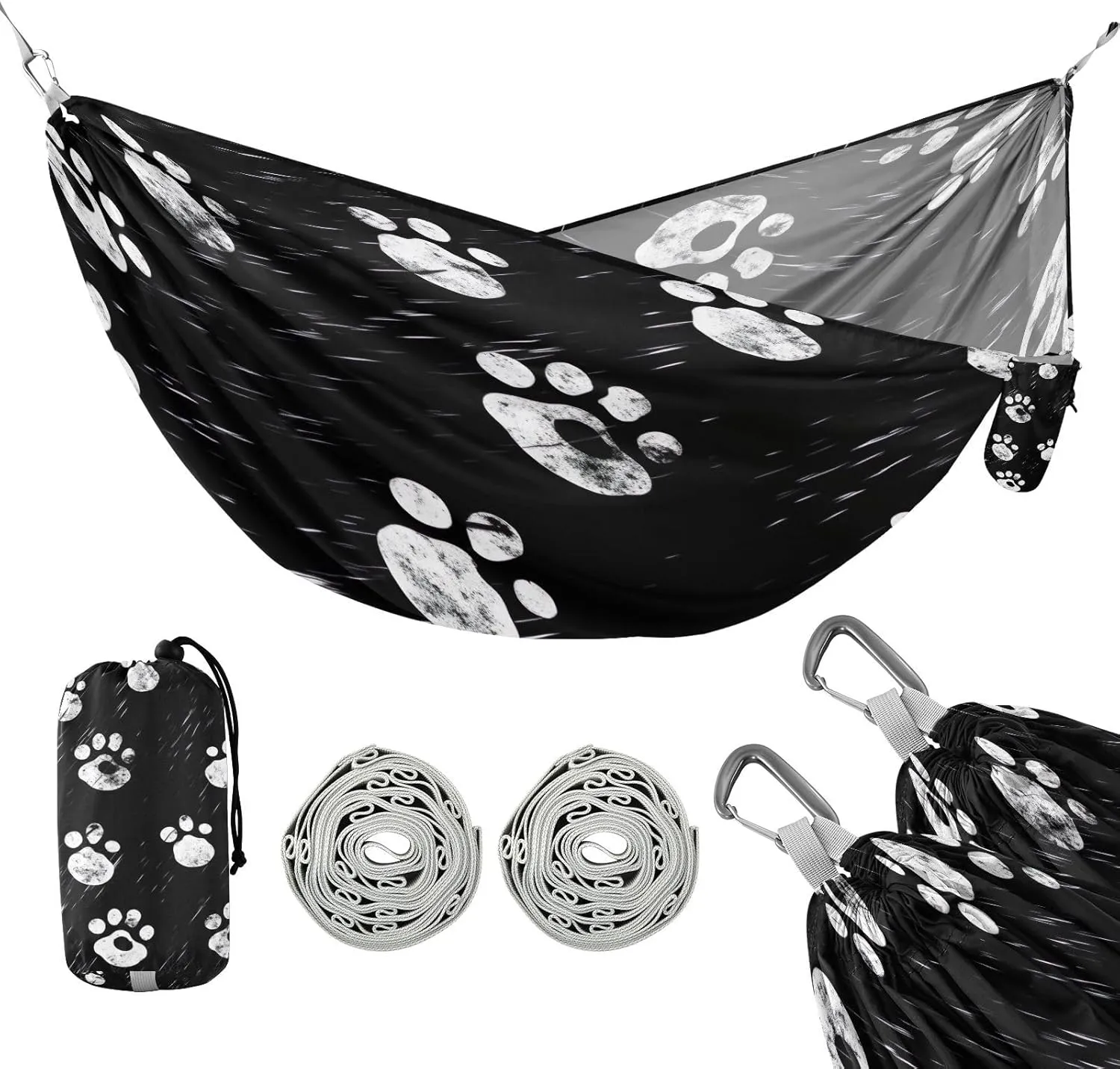 ATTX Dog Paw Prints Camping Hammock - Lightweight & Portable Hammocks, Heavy Duty 330lbs Capacity for Indoor, Hiking, Backpacking, Travel, Backyard, Beach#362