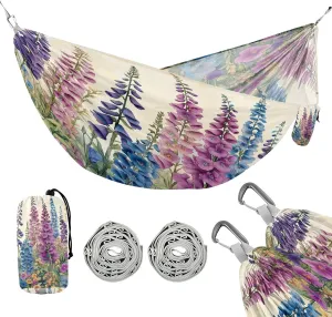 ATTX Foxgloves and Irises Camping Hammock - Lightweight & Portable Hammocks, Heavy Duty 330lbs Capacity for Indoor, Hiking, Backpacking, Travel, Backyard, Beach#27