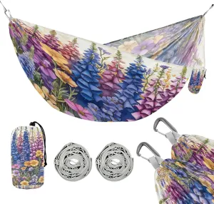 ATTX Foxgloves and Irises Camping Hammock - Lightweight & Portable Hammocks, Heavy Duty 330lbs Capacity for Indoor, Hiking, Backpacking, Travel, Backyard, Beach#33