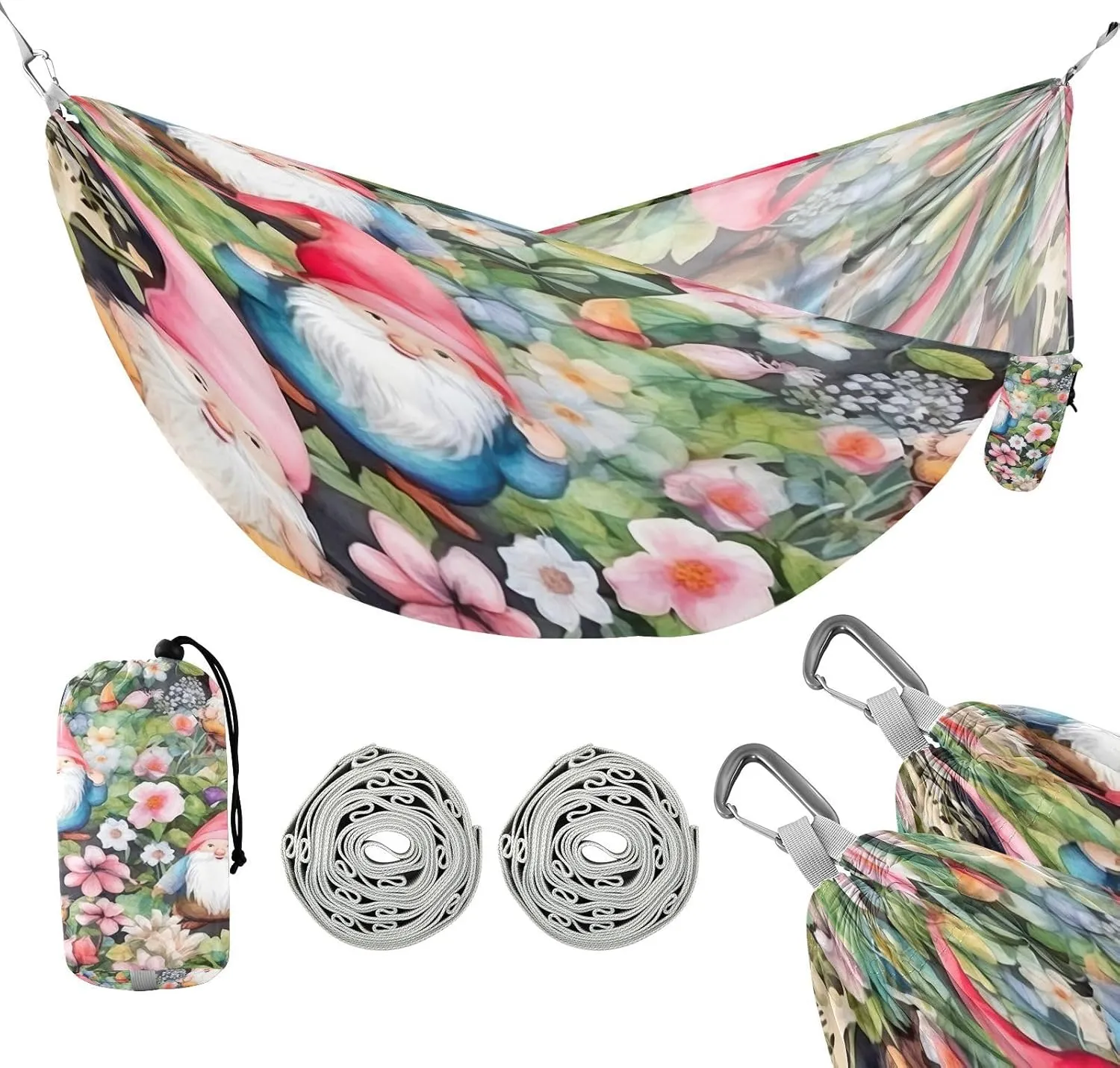 ATTX Gnomes Flower Camping Hammock - Lightweight & Portable Hammocks, Heavy Duty 330lbs Capacity for Indoor, Hiking, Backpacking, Travel, Backyard, Beach#367